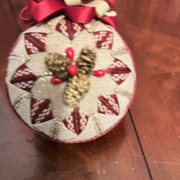 Rustic Holiday Ornament With Red & Beige Ribbon Accents & Buffalo Print - Picture 2 of 6
